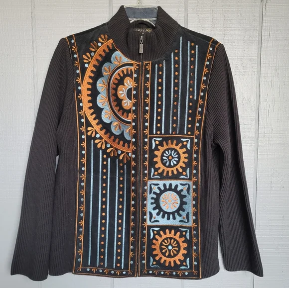 Bob Mackie Tapestry Wearable Art Vintage Suede Jacket Front Embroidery. Size M - Picture 1 of 6